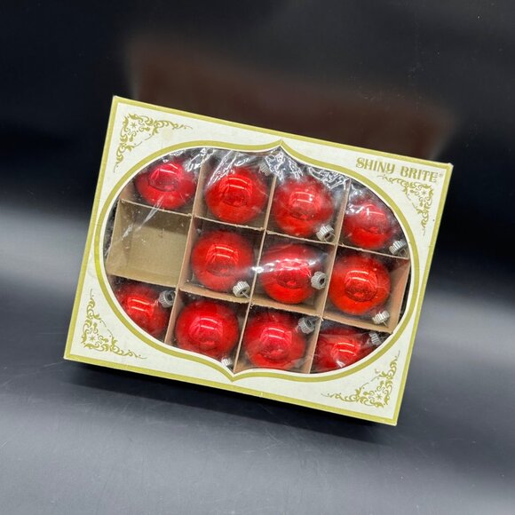 Shiny Brite Other - Vintage Christmas Ornaments Shiny Brite USA Red Glass Original Box Decoration